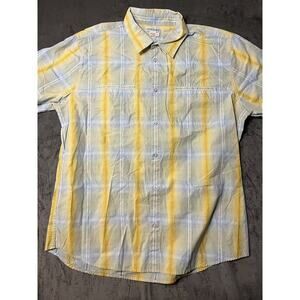 Carbon 2‎ Cobalt Button Up Shirt Mens Large Blue Plaid Cotton Pockets Modern